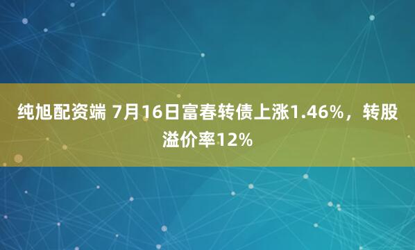 纯旭配资端 7月16日富春转债上涨1.46%，转股溢价率12%